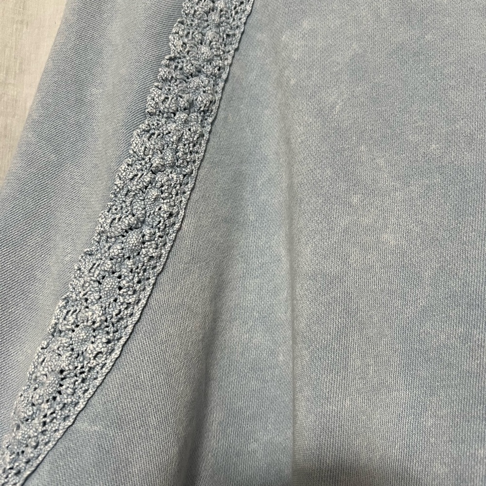 Aerie Hey Crochet Boho Sweatshirt, Cloud Wash Blue, Medium, Never Worn - Picture 5 of 9